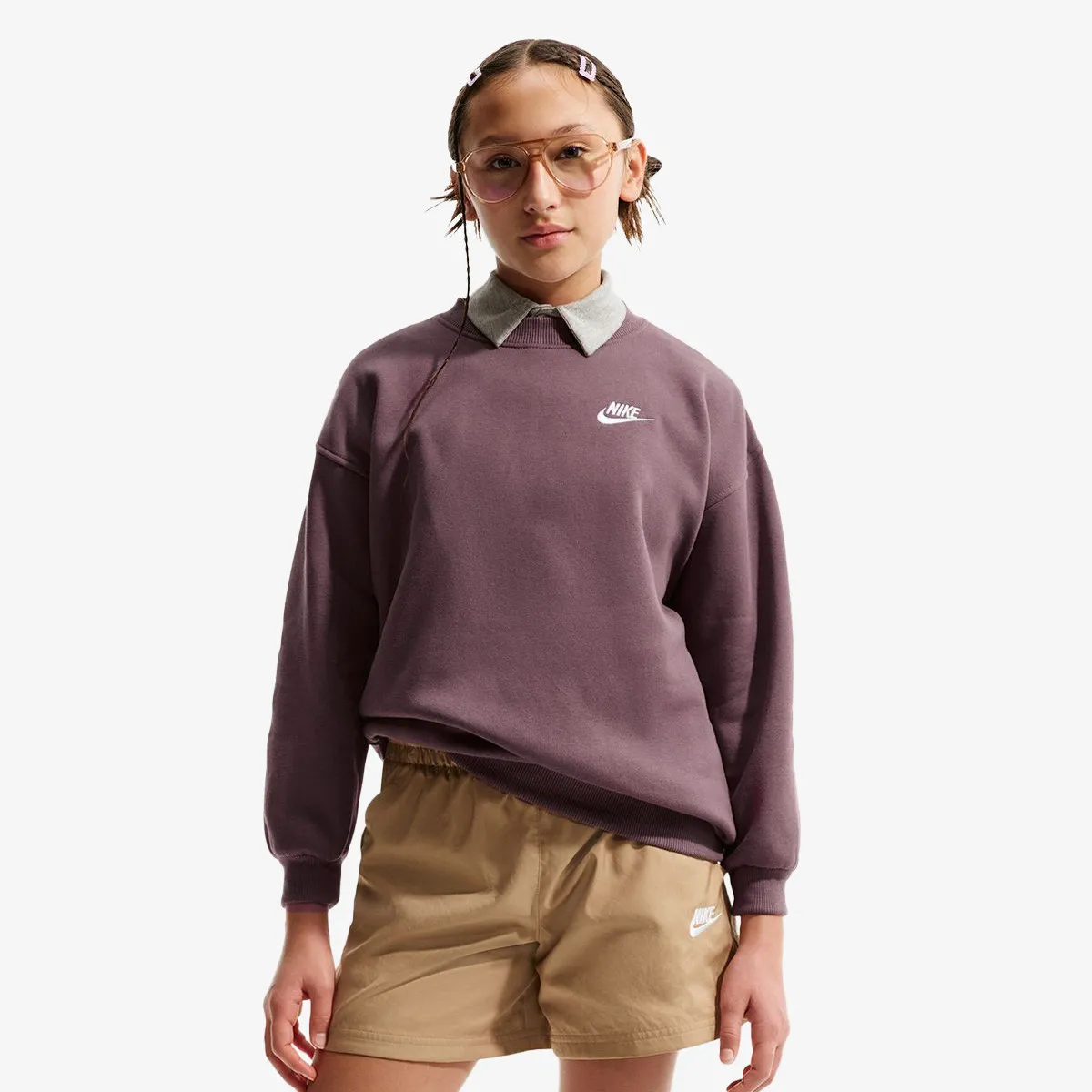 NIKE Majica dugih rukava G NSW CLUB FLC OVRSZD CREW LBR 